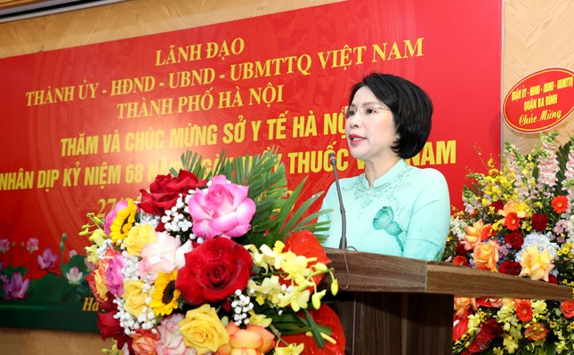 Giám đốc Sở Y tế Hà Nội Trần Thị Nhị Hà báo cáo tại hội nghị.