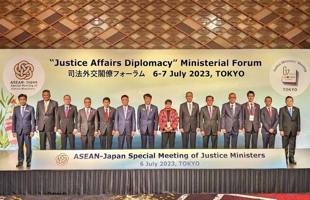 Bộ trưởng Bộ Tư pháp các nước ASEAN và Nhật Bản tham dự Hội nghị. (Ảnh: BTP).