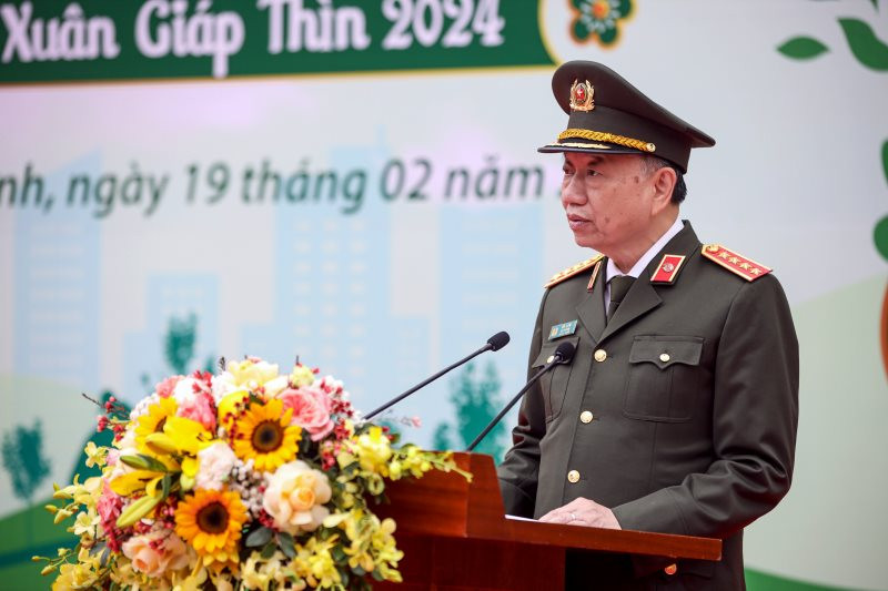 Bộ trưởng Bộ Công an Tô Lâm phát biểu tại Lễ phát động “Tết trồng cây năm 2024 - Vì một Việt Nam xanh”.