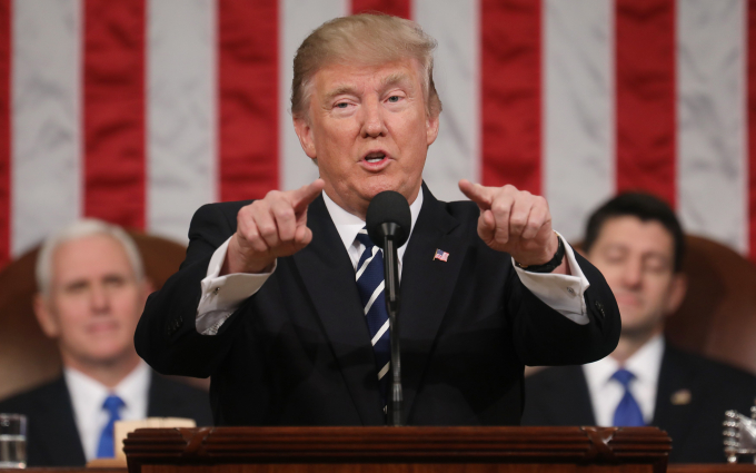 Tổng thống Donald Trump ph&aacute;t biểu trước Quốc hội Mỹ h&ocirc;m 1/3. (Ảnh: Reuters)