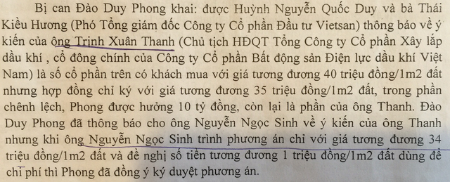 C&aacute;c lời khai về sự chỉ đạo &ldquo;ăn chia&rdquo; của Trịnh Xu&acirc;n Thanh (ảnh chụp từ tư liệu vụ &aacute;n).