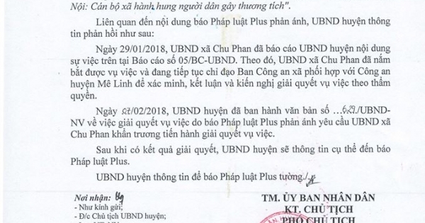 Vụ cán bộ xã Chu Phan hành hung người dân: Huyện Mê Linh đang khẩn trương giải quyết vụ việc
