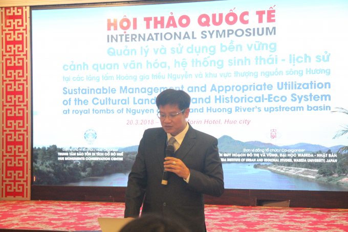 TS. Phan Thanh Hải - Gi&aacute;m đốc Trung t&acirc;m Bảo tồn Di t&iacute;ch Cố đ&ocirc; Huế ph&aacute;t biểu tại hội nghị.