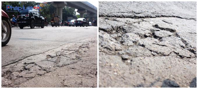 Những vết nứt nham nhở c&oacute; thể dễ d&agrave;ng bắt gặp dọc theo tuyến đường Nguyễn Tr&atilde;i.