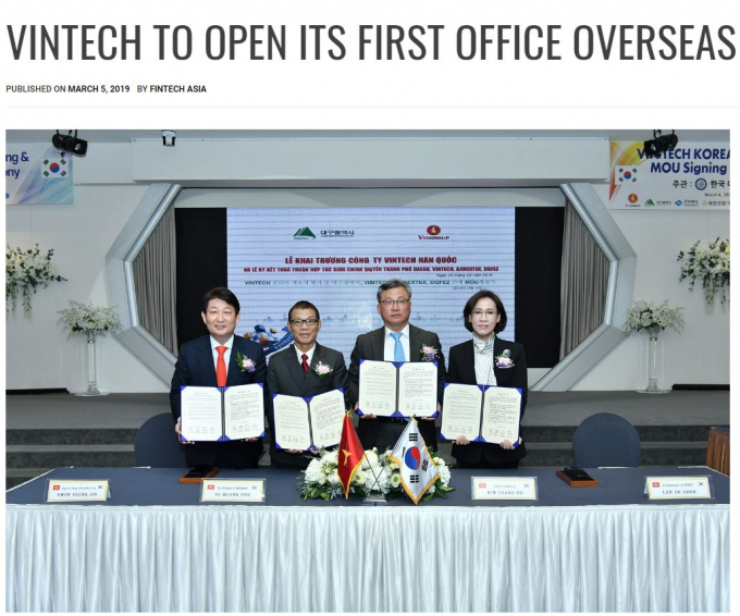 Tờ Fintech Asia đưa tin đậm n&eacute;t về sự kiện ra mắt VinTech H&agrave;n Quốc (Ảnh: Fintech Asia)