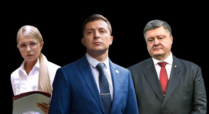 Ba ứng cử vi&ecirc;n h&agrave;ng đầu trong cuộc bầu cử Tổng thống Ukraine 2019, từ tr&aacute;i sang: Yulia Tymoshenko, Volodymyr Zelenskiy v&agrave; Tổng thống Petro Poroshenko. Ảnh: Unian