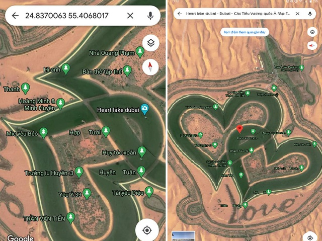 Những địa điểm ảo do người dùng Internet Việt Nam tạo ra xung quanh hồ Love Lake ở Dubai