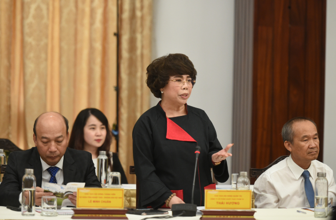 Bà Thái Hương, Chủ tịch TH True Milk mong muốn Chính phủ tạo ra một thể chế minh bạch, sáng suốt, làm bệ đỡ cho các DN phát triển. Ảnh: VGP/Quang Hiếu