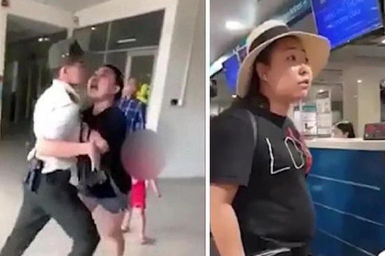 Cựu Đại úy Lê Thị Hiền nổi tiếng từ vụ gây náo loạn sân bay Tân Sơn Nhất hồi tháng 8/2019 (Ảnh cắt từ clip).