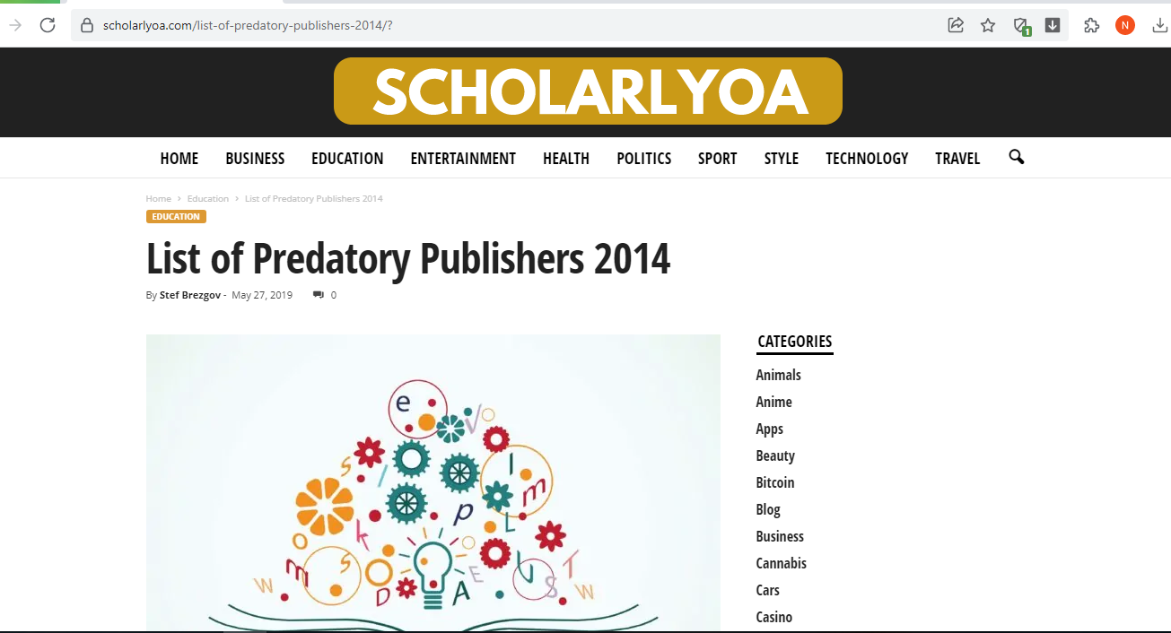 Trang https://scholarlyoa.com được cảnh báo là trang giả mạo trang có uy tín Phó giáo sư Hưng đăng tải Công trình đăng tải và xuất bản chương sách trên Nhà xuất bản Akinik.