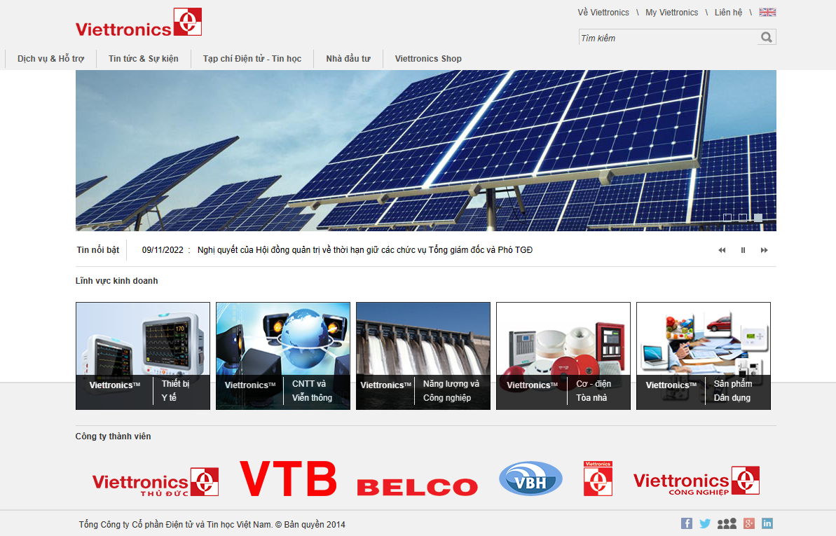 Website của Tổng Công ty cổ phần Điện tử và Tin học Việt Nam.