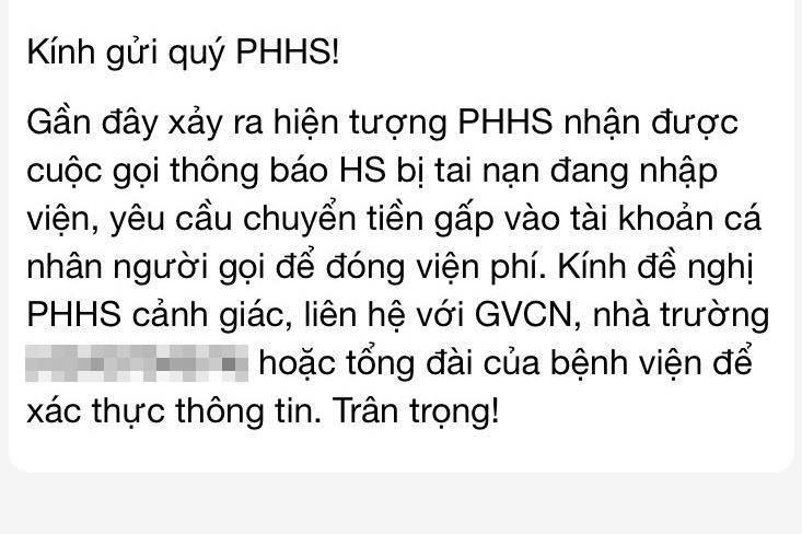 Một thông báo cảnh báo khác của một trường THPT trên địa bàn TP Hà Nội