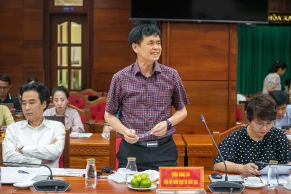 Vụ trưởng Vụ giáo dục Mầm non - Nguyễn Bá Minh phát biểu tại buổi làm việc( Ảnh: L.N)