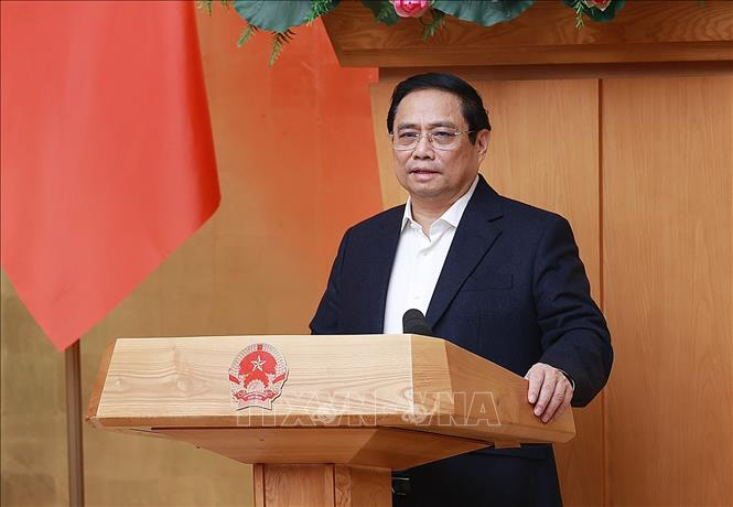 Thủ tướng Phạm Minh Chính chủ trì Phiên họp Chính phủ chuyên đề về xây dựng pháp luật tháng 3/2023. Ảnh: Dương Giang/TTXVN