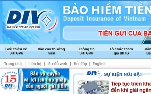 Ảnh chụp web site ch&iacute;nh thức của Bảo hiểm tiền gửi Việt Nam.