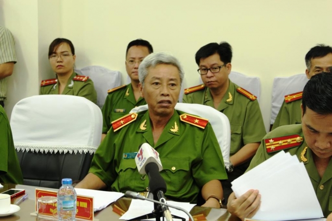 Thiếu tướng Minh ph&aacute;t biểu tại buổi họp b&aacute;o.