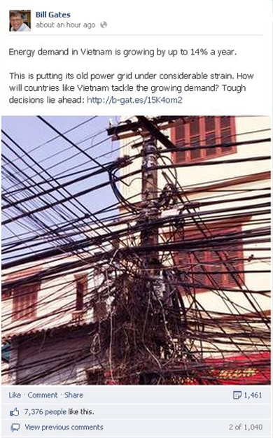 Bức ảnh đăng tải tr&ecirc;n Facebook của&nbsp;Bill Gates thu h&uacute;t sự ch&uacute; &yacute; của cộng đồng mạng thế giới v&agrave; Việt Nam.