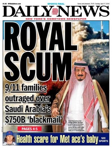 Sự d&iacute;nh l&iacute;u của ch&iacute;nh quyền Saudi đang trở th&agrave;nh chủ đề &ldquo;n&oacute;ng&rdquo; với b&aacute;o ch&iacute; Mỹ. (nguồn: Daily News)