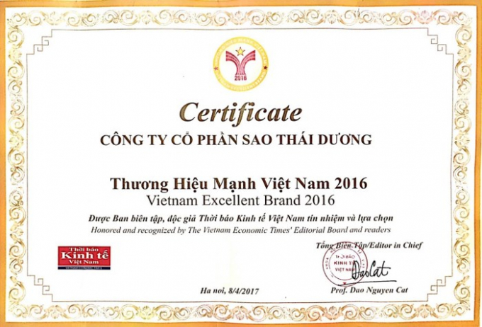 Sao Th&aacute;i Dương &ndash; Top 5 Thương hiệu mạnh Việt Nam 2016
