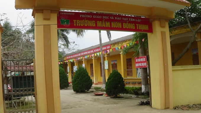 Trường Mầm non Đồng Thịnh, nơi xảy ra sự việc chiều ng&agrave;y 3/4.