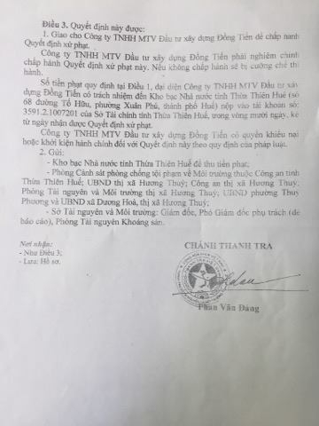 Quyết định xử phạt do thanh tra Sở T&agrave;i nguy&ecirc;n v&agrave; M&ocirc;i trường tỉnh Thừa Thi&ecirc;n Huế cung cấp cho Ph&aacute;p luật Plus.