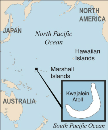 Vị tr&iacute; của đảo san h&ocirc;&nbsp;Kwajalein. Đồ họa:&nbsp;Stars and Stripes