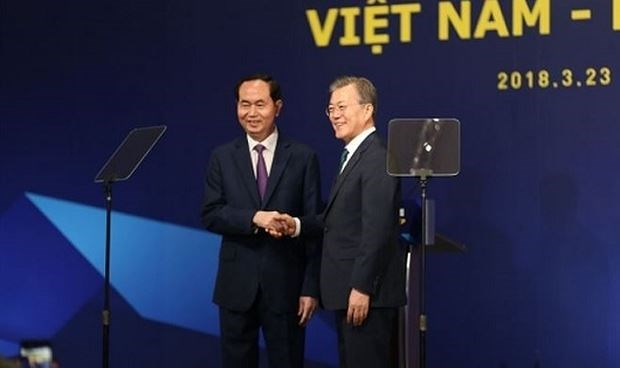 hủ tịch nước Trần Đại Quang v&agrave; Tổng thống Moon Jae In.( Nguồn ảnh: Internet)
