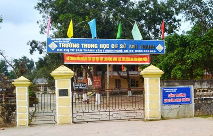 Trường THCS T&acirc;n Th&agrave;nh nơi xảy ra sự việc (Ảnh: Vietnamnet.vn)