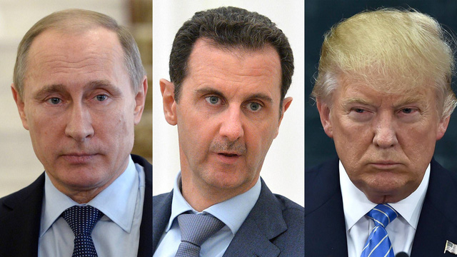 Tổng thống Nga Vladimir Putin, Tổng thống Syria Bashar al-Assad v&agrave; Tổng thống Mỹ Donald Trump (Ảnh: Globe and Mail)