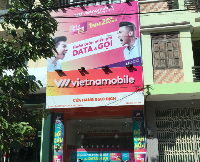 Cửa h&agrave;ng giao dịch của Vietnamobile tại TP Pleiku tỉnh Gia Lai.