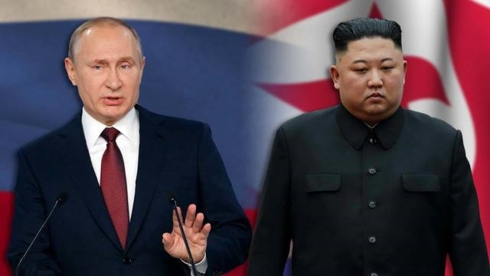 Tổng thống Nga Vladimir Putin (tr&aacute;i) v&agrave; Nh&agrave; l&atilde;nh đạo Triều Ti&ecirc;n Kim Jong-un. Ảnh: WKBN