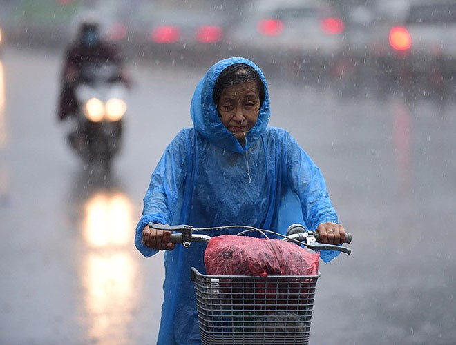 Một người d&acirc;n đạp xe dưới mưa (nguồn: Tuổi trẻ)
