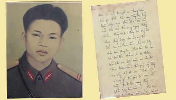 Di ảnh của liệt sỹ L&ecirc; Văn Huỳnh v&agrave; tr&iacute;ch trang thư thứ 9 trong bức thư gửi gia đ&igrave;nh của anh.