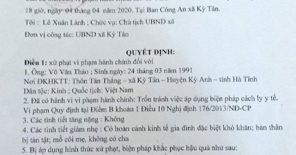 Hà Tĩnh: Trốn cách ly đi thắp hương bố bạn gái mất, nam thanh niên bị phạt 2 triệu đồng