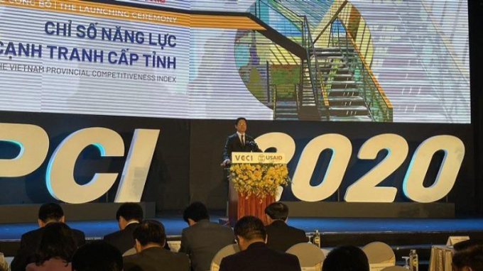 Chủ tịch VCCI TS Vũ Tiến Lộc phát biểu tại Lễ công bố PCI 2020.