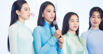 Đỗ Mỹ Linh, Tiểu Vy, Đỗ Thị Hà diện áo dài nền nã trong ngày lên chức Chủ tịch