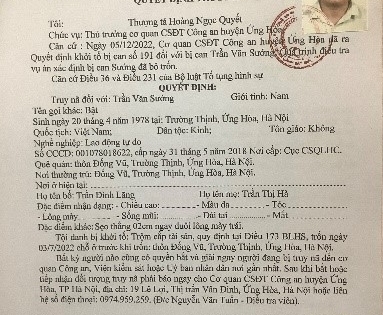 Công an huyện Ứng Hòa truy nã đối tượng trộm cắp tài sản