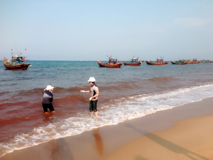 Biển Quảng Bình xuất hiện dòng nước lạ màu đỏ đục kéo dài hơn 1km