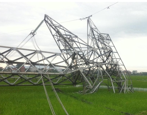 Cột truyền tải đường d&acirc;y 500 kV bị đổ gục h&ocirc;m 22/4 (ảnh: Anh Minh)