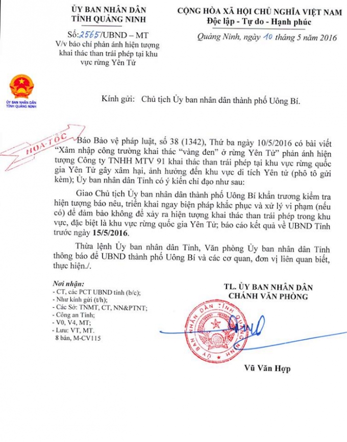 Nội dung chỉ đạo từ ph&iacute;a UBND tỉnh Quảng Ninh.