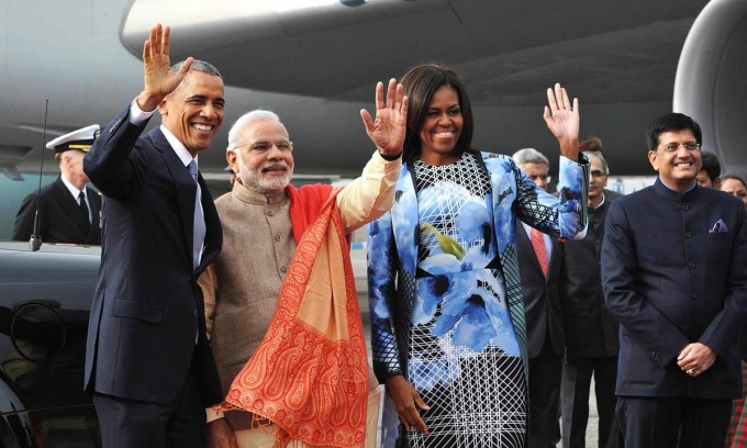 Tổng thống Mỹ Barack Obama (tr&aacute;i) trong chuyến c&ocirc;ng du Ấn Độ năm 2015. (Ảnh: Reuters).