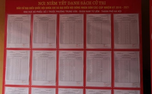Ni&ecirc;m Yết danh s&aacute;ch cử tri khu vực bỏ phiếu số 2 thuộc phường Trung Văn, Nam Từ Li&ecirc;m, H&agrave; Nội.