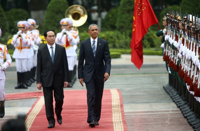 Chủ tịch nước Trần Đại Quang v&agrave; Tổng thống Mỹ Obama. (Ảnh: Ap)