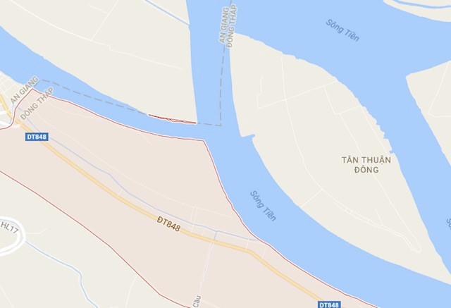 Tuyến tỉnh lộ 848, qua địa ph&acirc;n huyện Lấp V&ograve; (Đồng Th&aacute;p), nơi xảy ra tai nạn. Ảnh Google Maps.