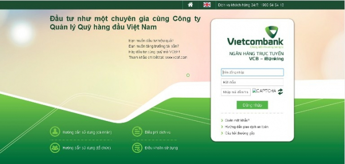 Một dạng giao diện giả mạo dịch vụ Ng&acirc;n h&agrave;ng trực tuyến của Vietcombank, nhưng t&ecirc;n miền kh&ocirc;ng phải www.vietcombank.com.vn