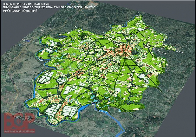 Phối cảnh tổng thể quy hoạch chung đ&ocirc; thị Hiệp H&ograve;a đến năm 2035 - Ảnh: Cổng TTĐT tỉnh Bắc Giang