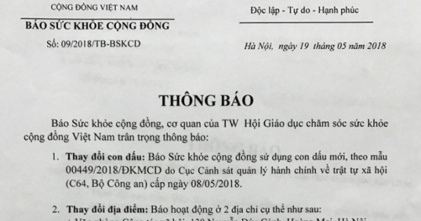 thong bao cua bbt bao suc khoe cong dong