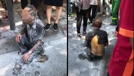 Hà Nội: Hoảng hốt khi thấy người đàn ông tẩm xăng lên người rồi tự thiêu trên đường phố