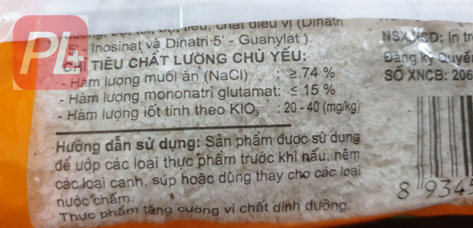 Trên bao bì sản phẩm Bột canh i-ốt Hải Châu có ghi hàm lượng i-ốt. Ảnh Thanh Bình