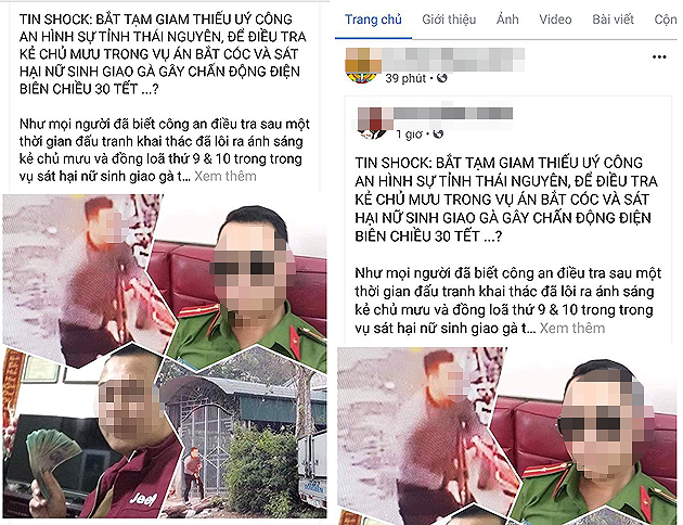 Những thông tin thất thiệt việc cảnh sát chủ mưu sát hại nữ sinh giao gà ở Điện Biên được chia sẻ trên mạng.